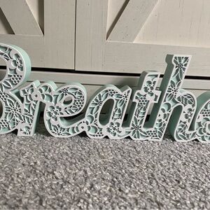 Floral Mint 'Breathe' Decorative Sign wood wooden